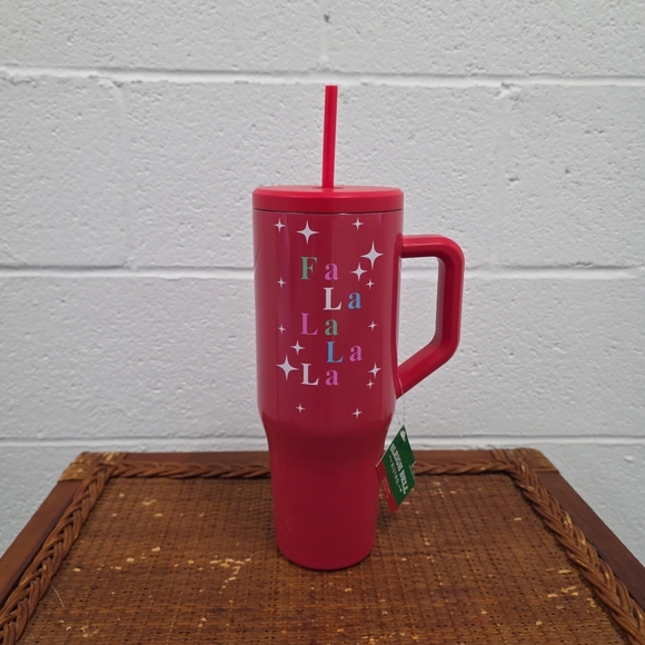 Sleigh Bell Bistro Christmas Travel Tumbler Cup Red “Fa La La” With Straw 31oz - Picture 1 of 8